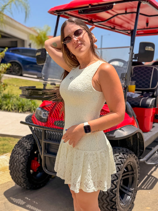 LACE FLARE MINI DRESS