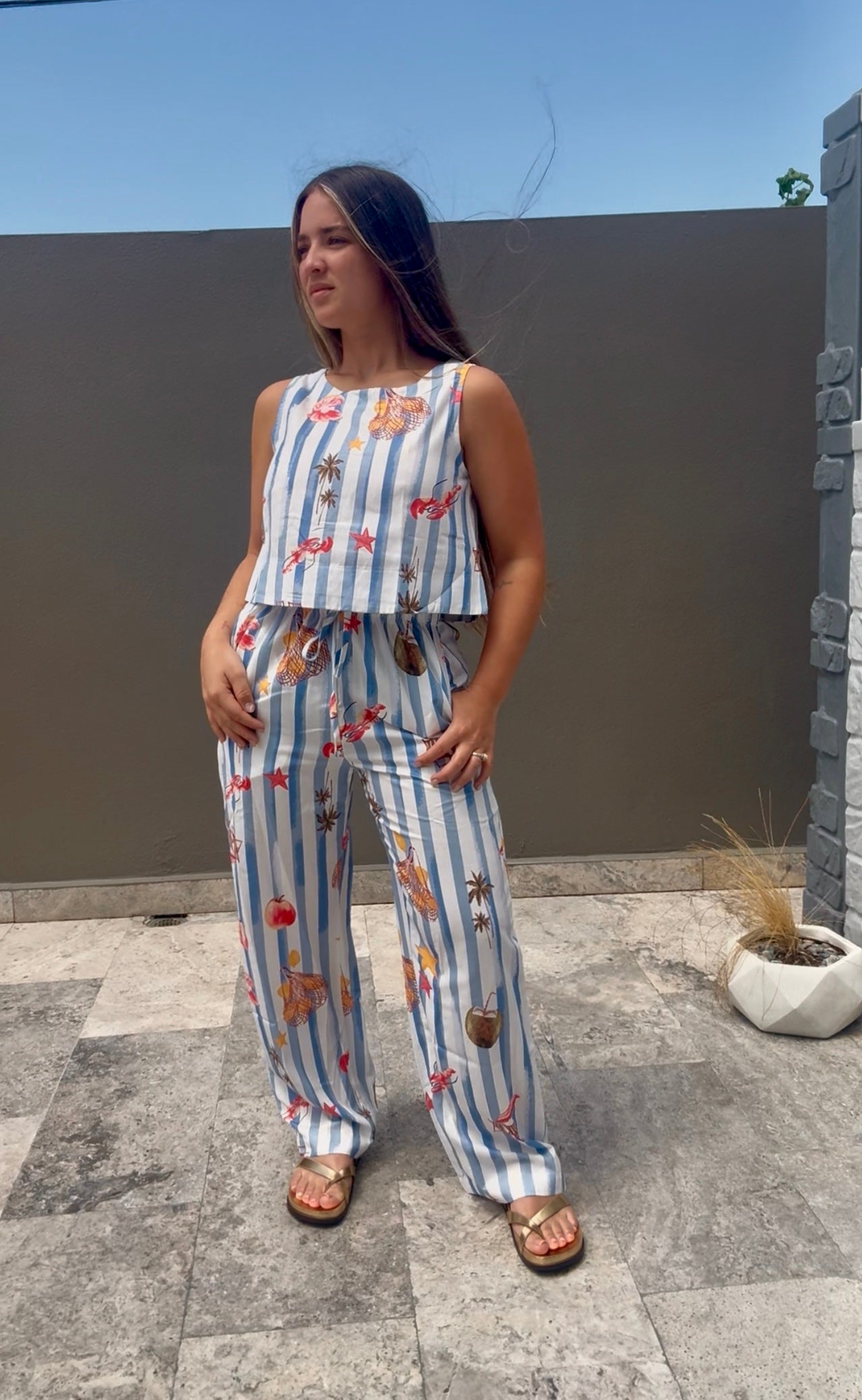 Striped Sleeveless Top And Pants