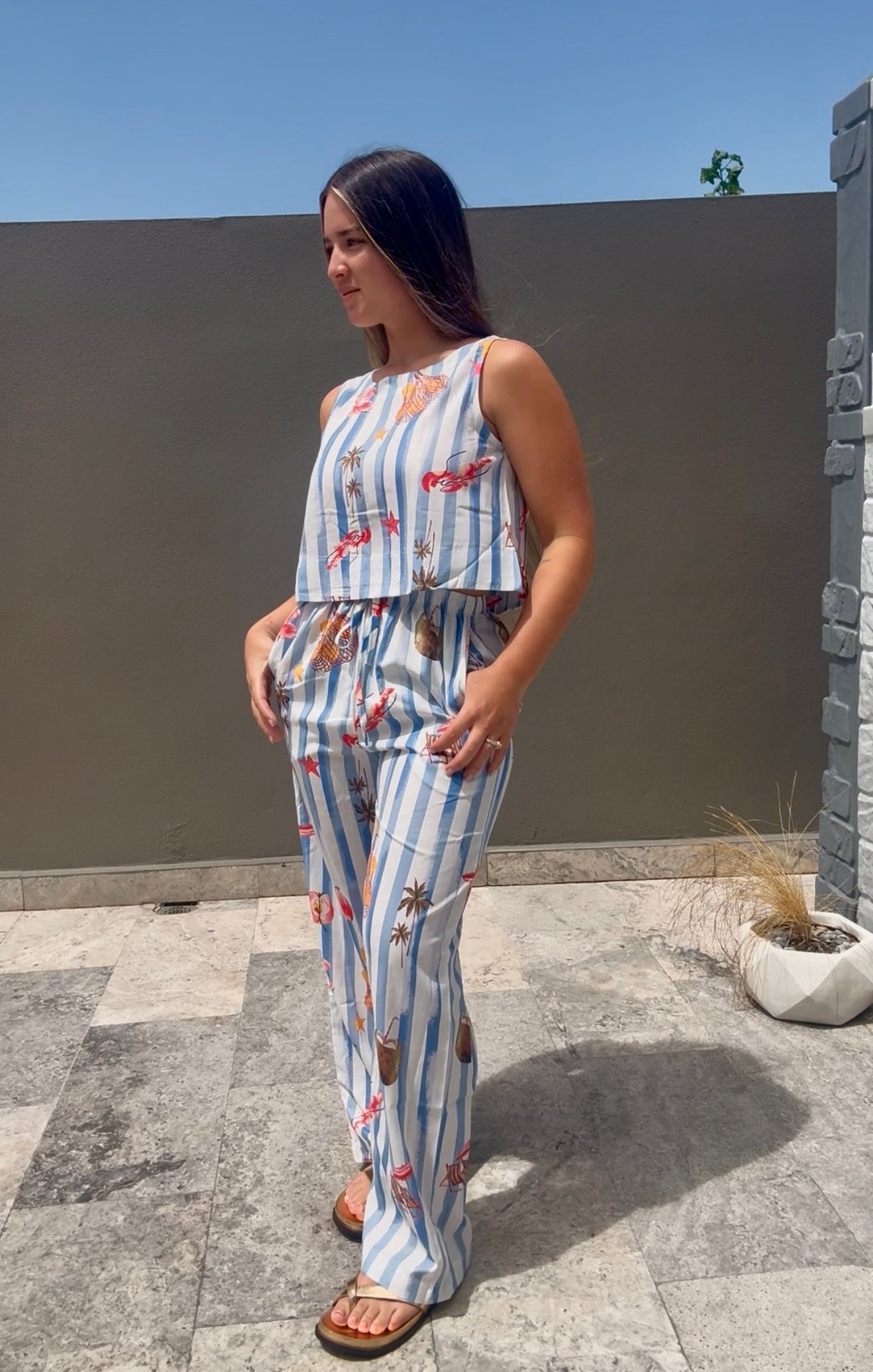 Striped Sleeveless Top And Pants