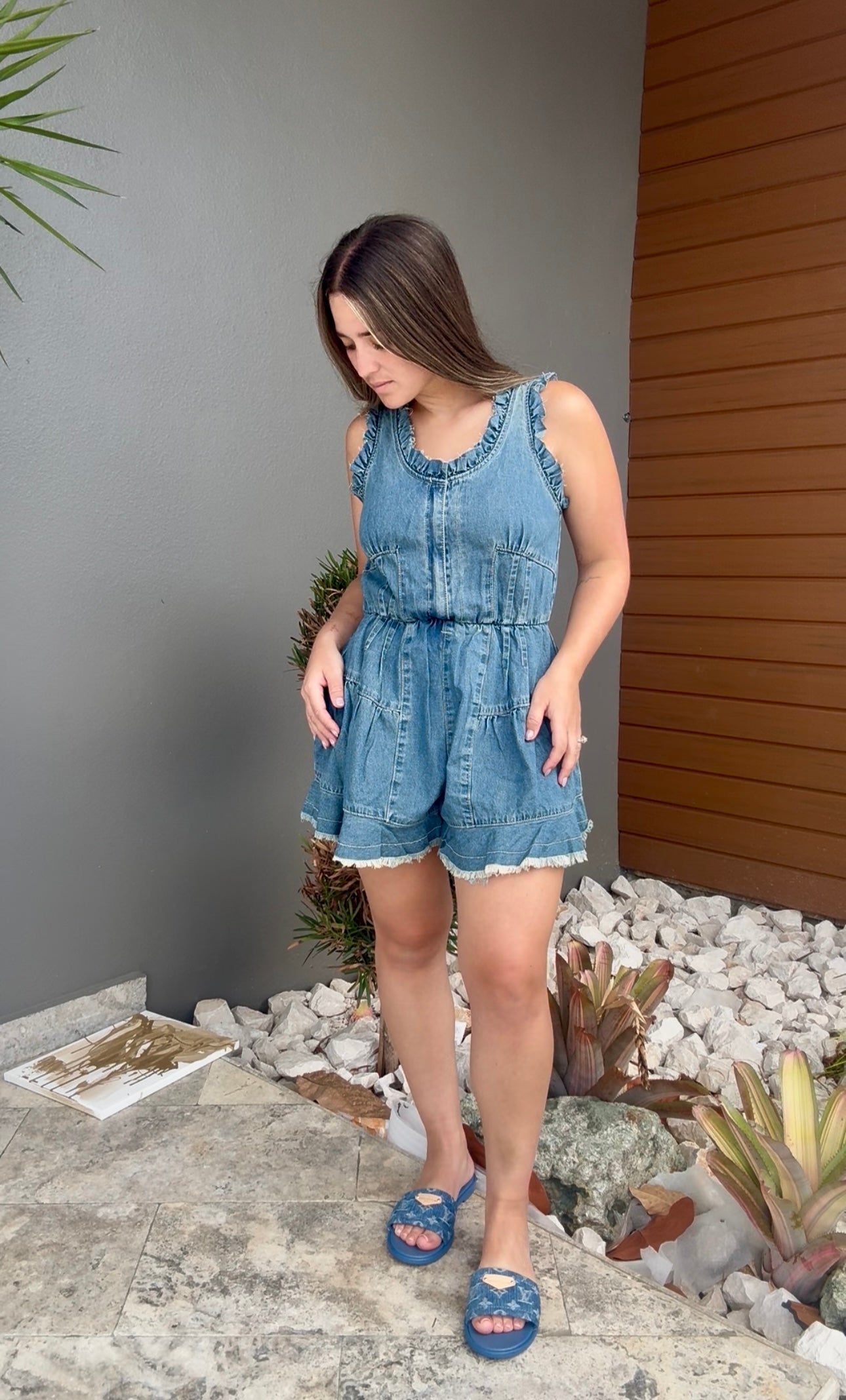 Distressed Hem Denim Romper