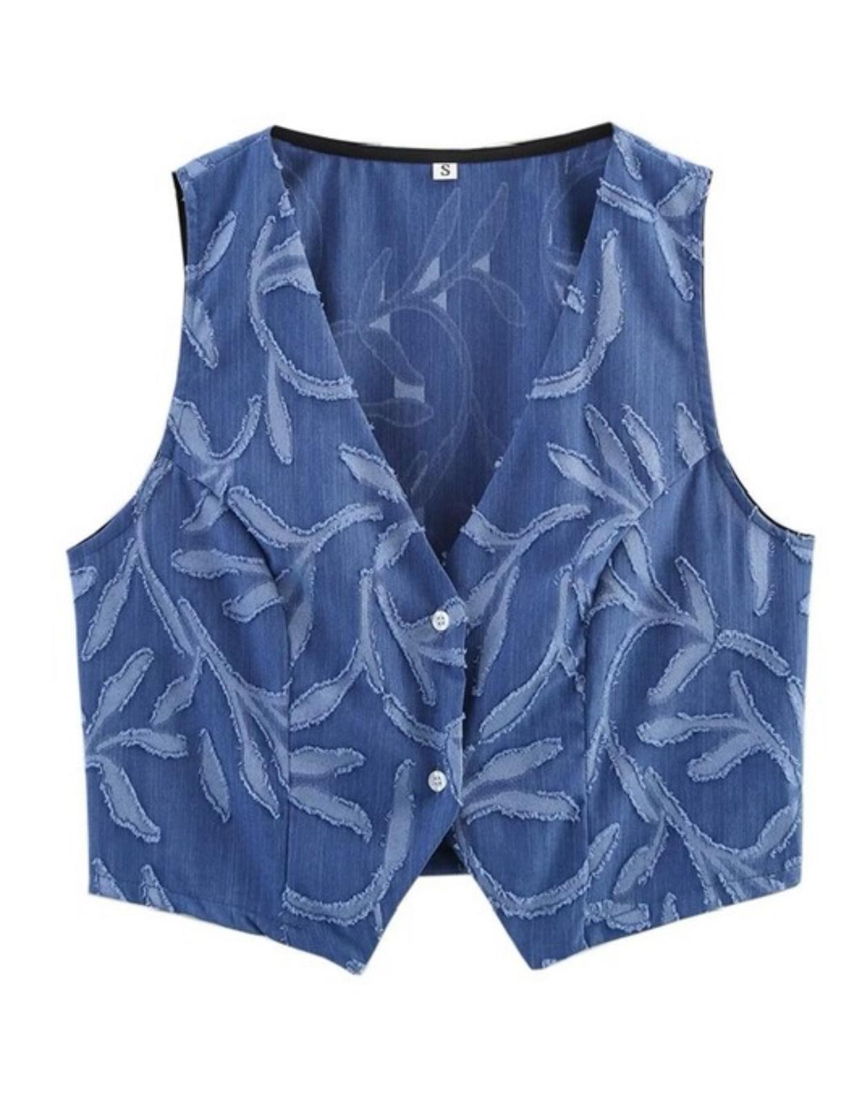 Printed Button Down Vest And Skirt